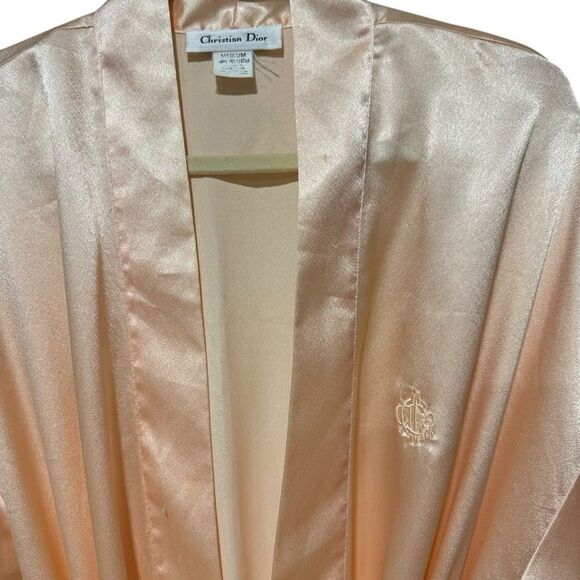 Christian Dior Vintage Elegant Peach Pink Satin Belted Short Robe - Picture 3 of 6